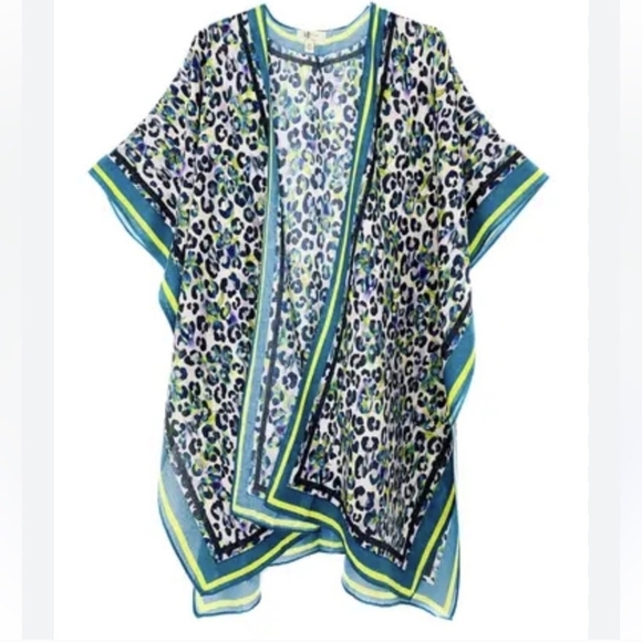 JC Sunny Green & Black Floral Kimono Airy Sheer Beautiful New - Picture 2 of 2